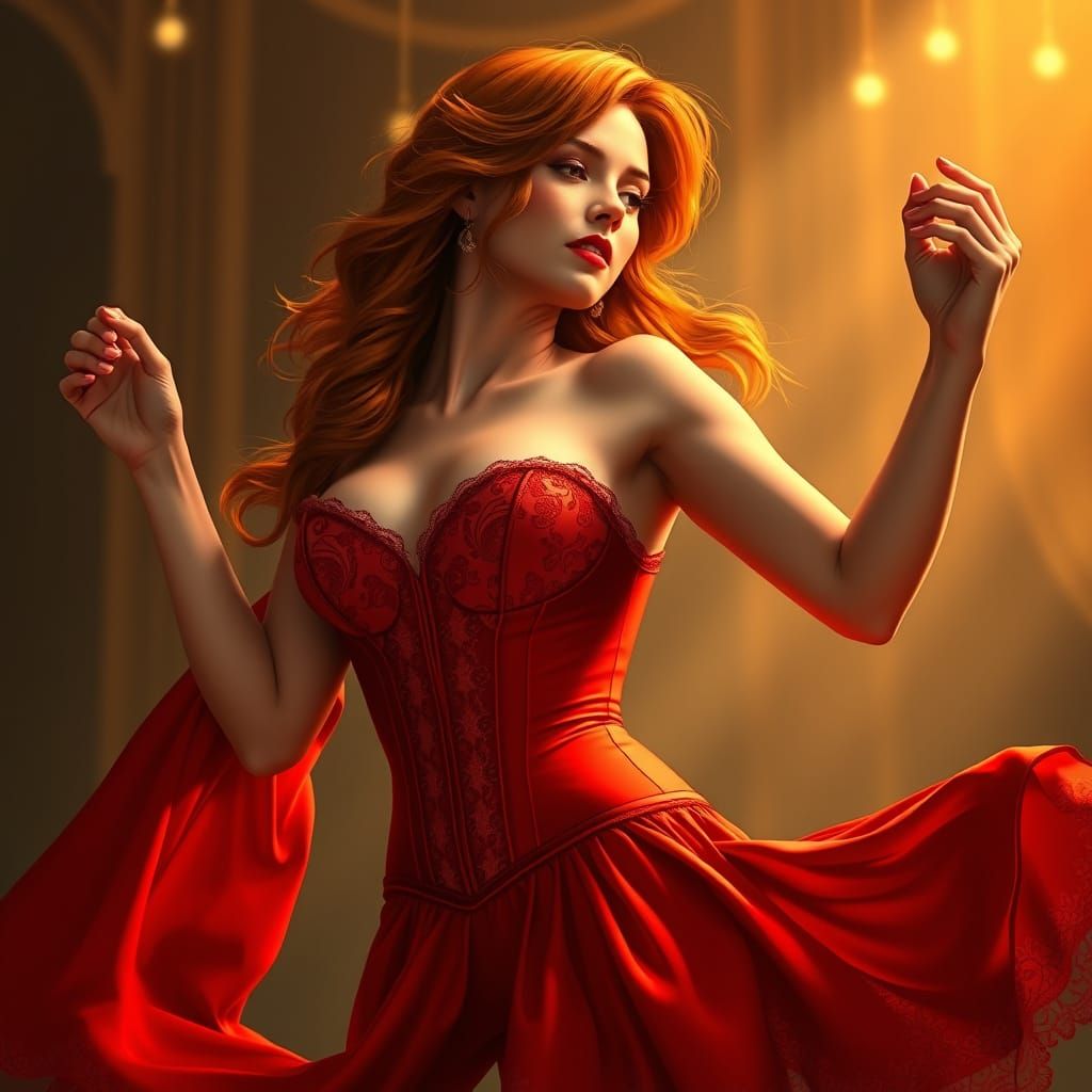 Elegant Futuristic Dancer in Golden Light