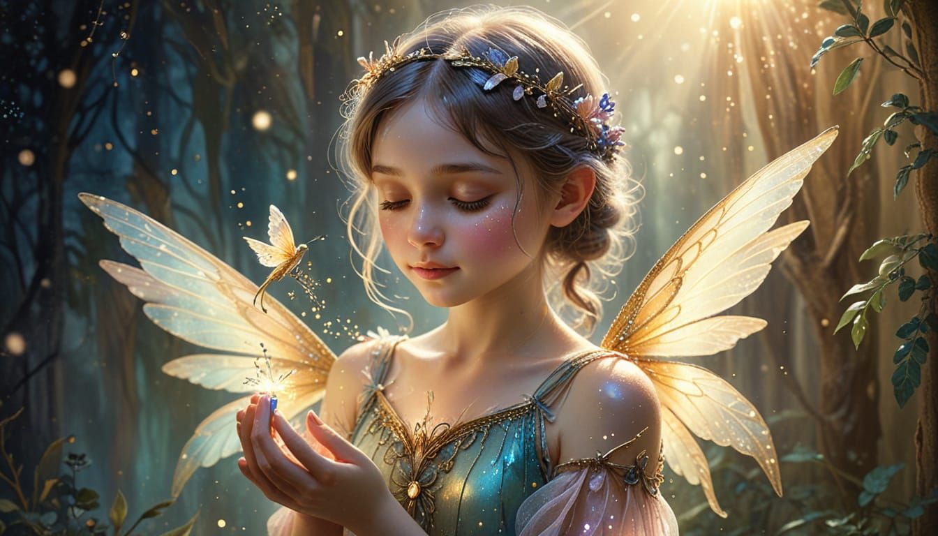 Girl Holds Bandaged Fairy in Watercolor Fantasy Art