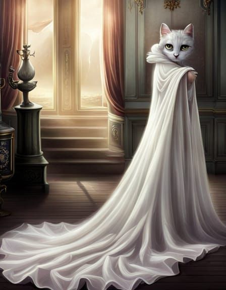 Cartoon Kitten Ghost in White Sheet