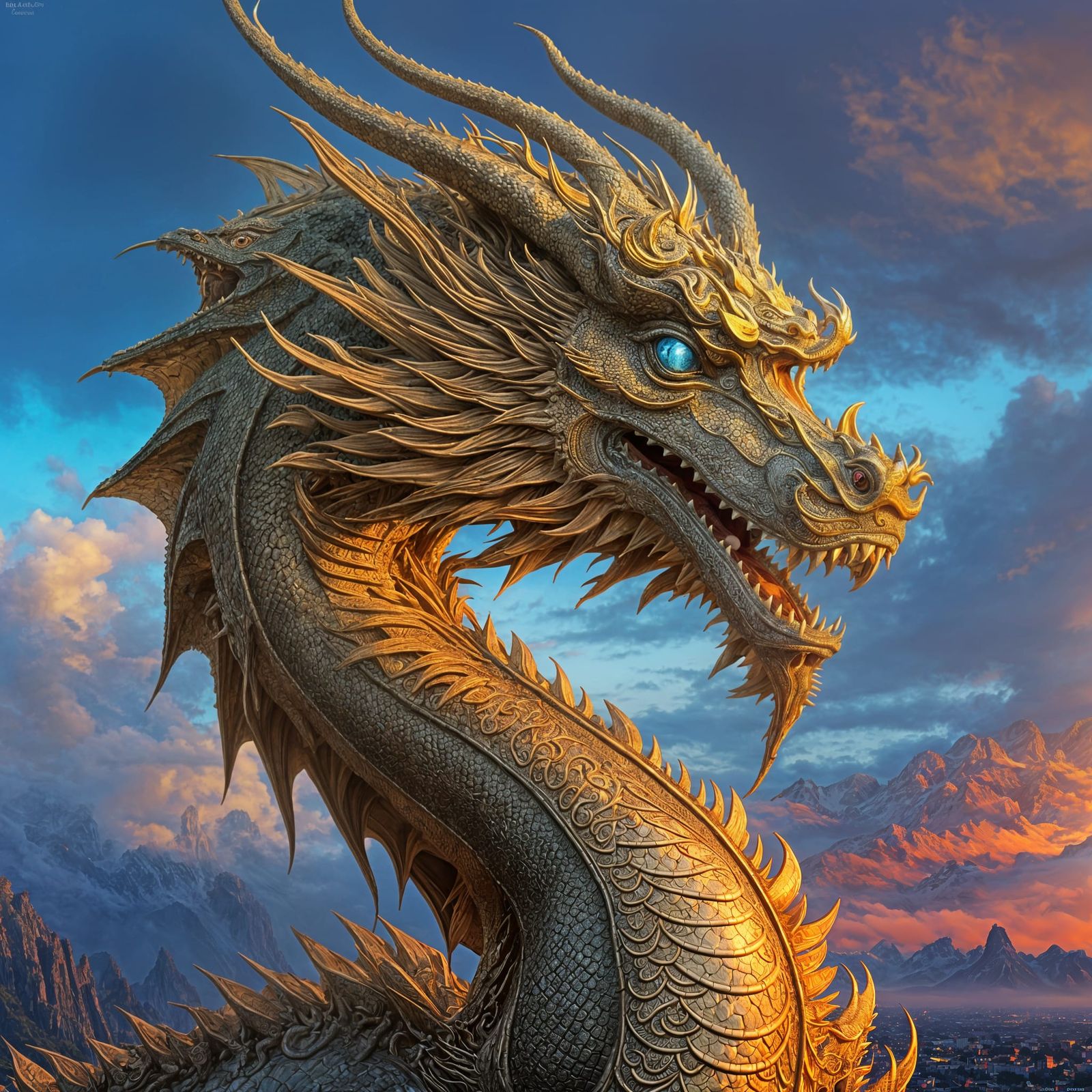Ethereal Chinese Dragon in Iridescent Biopunk Realm