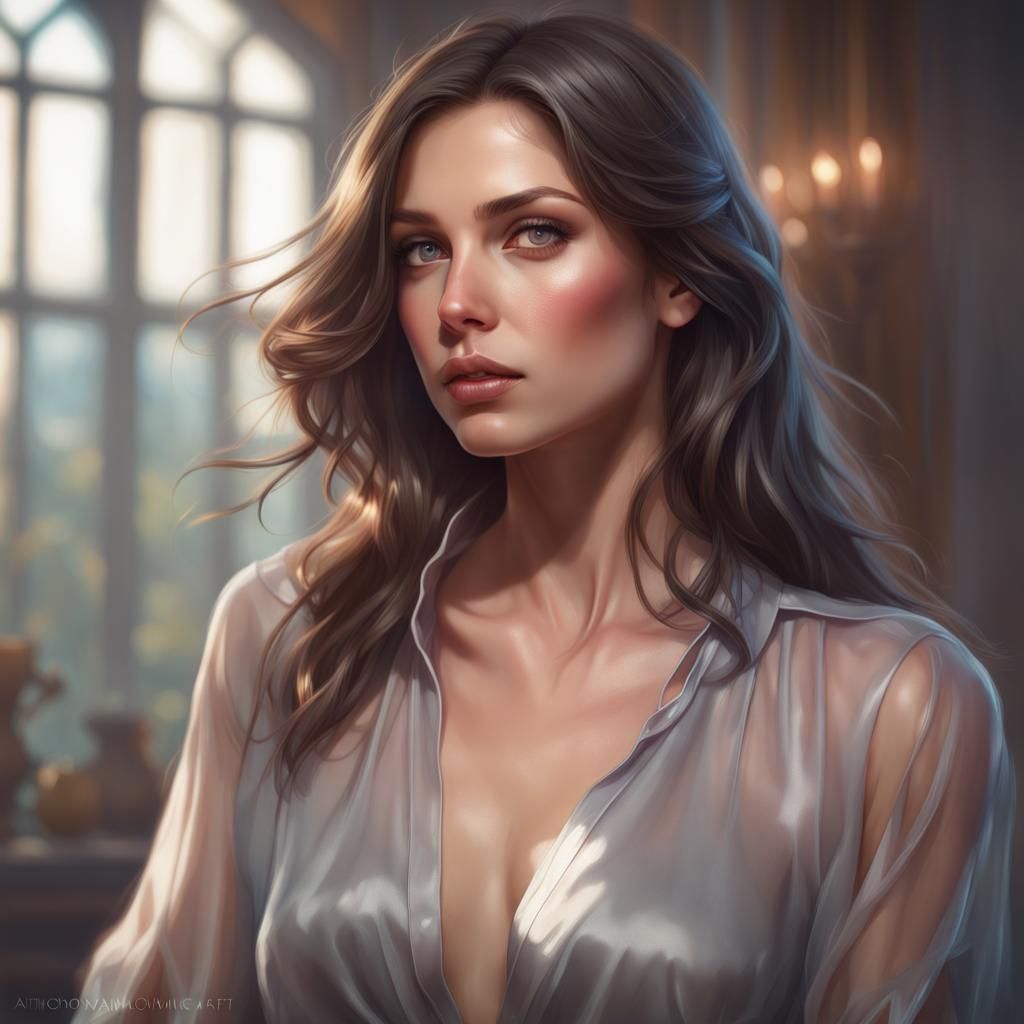 Dreamy Brunette Portrait in Hyperdetailed Digital Art