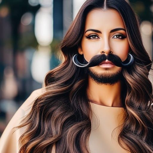 Gorgeous Woman with Fluffy Moustache, Realistic Photo