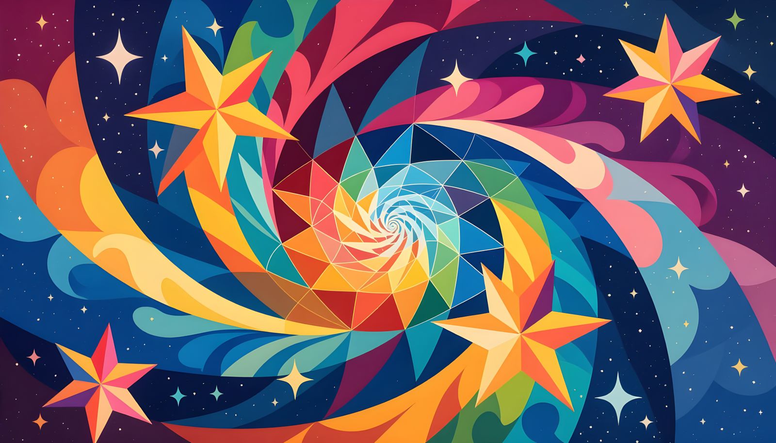 Kaleidoscopic Vortex with Colorful Star Patterns