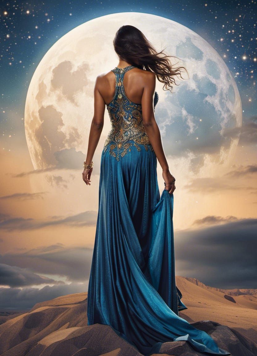 Gorgeous Moon Goddess in Sparkling Night Sky