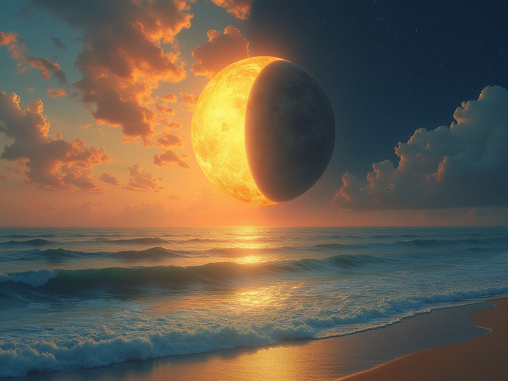 Surreal Hybrid Sun and Moon Celestial Scene
