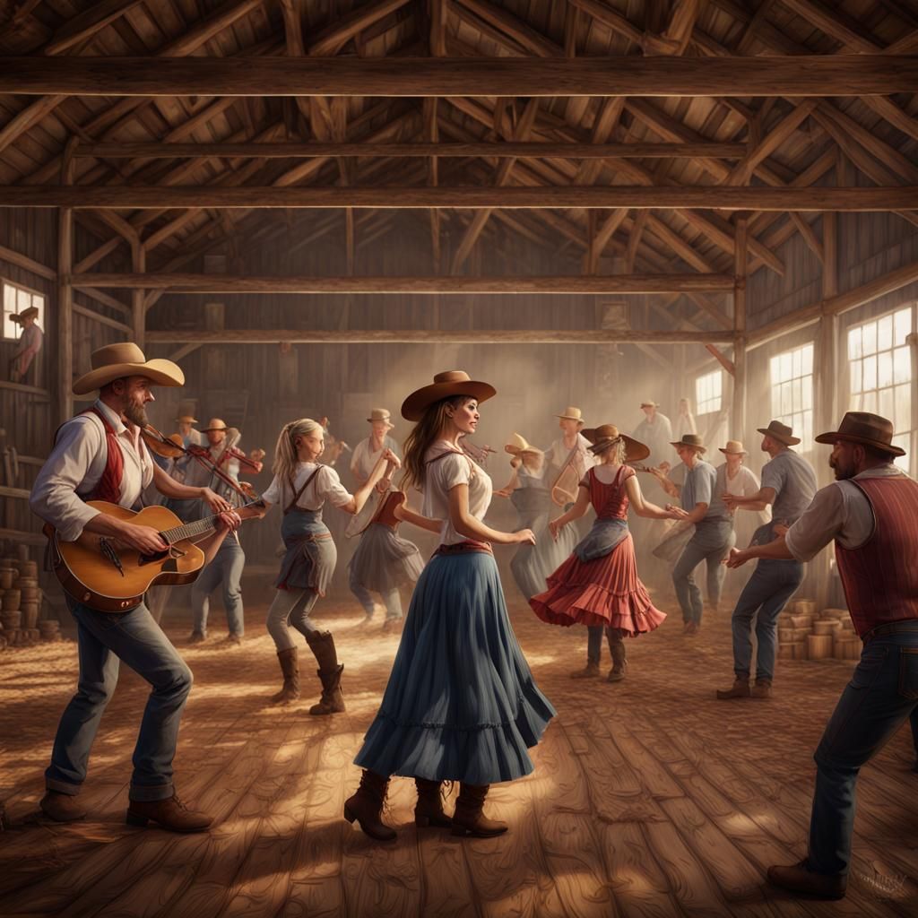 Lively Barn Dance with Musicians and Dancers
