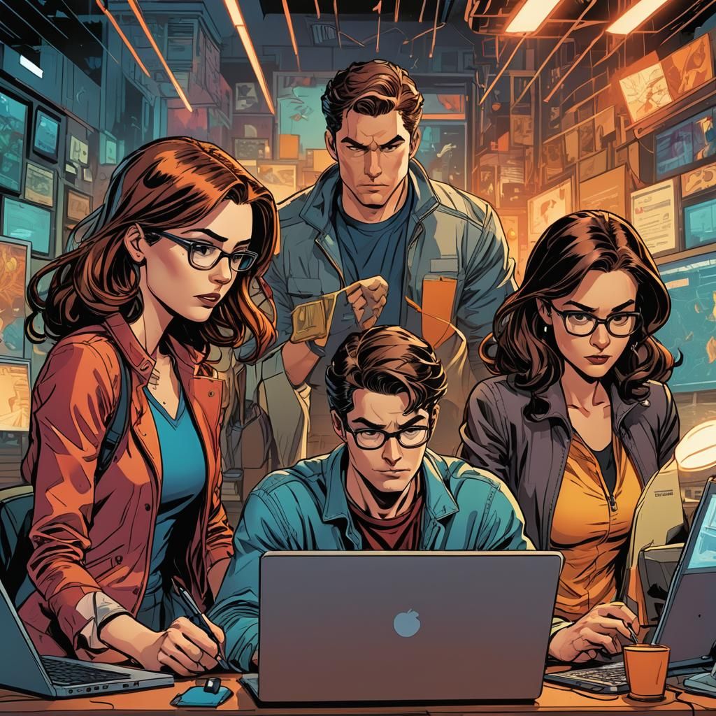 Dynamic Comic Book Coders in Group Shot