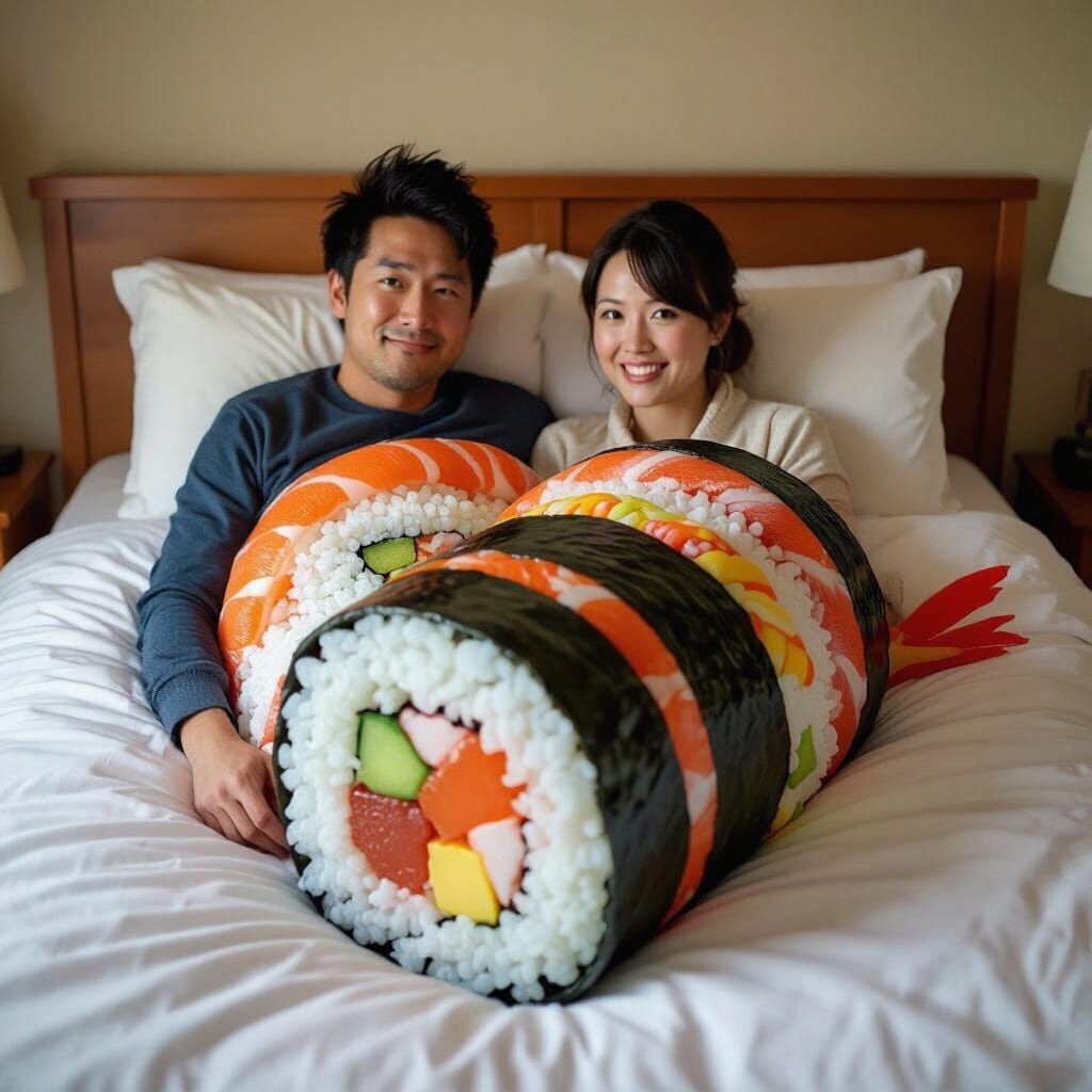 Two People in Sushi Roll Inspired by Pop Art