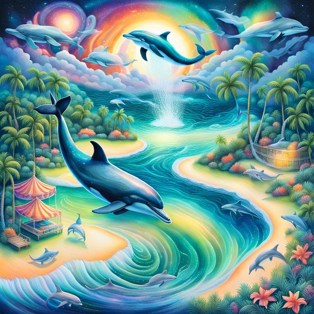 Siren on Tropical Beach in Cosmic Surrealism