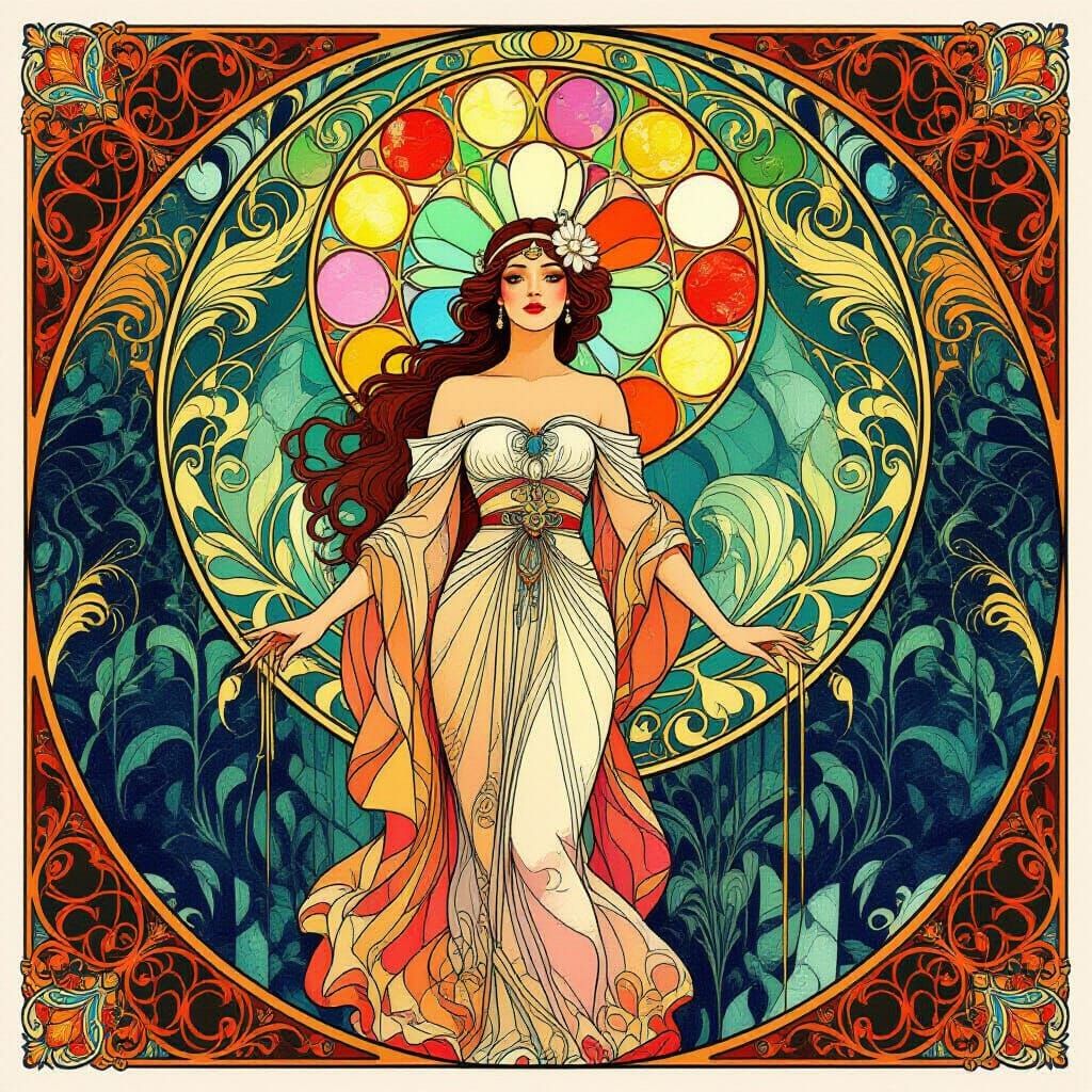 Mesmerizing Kaleidoscope Blend of Art Nouveau and Dreamscape...