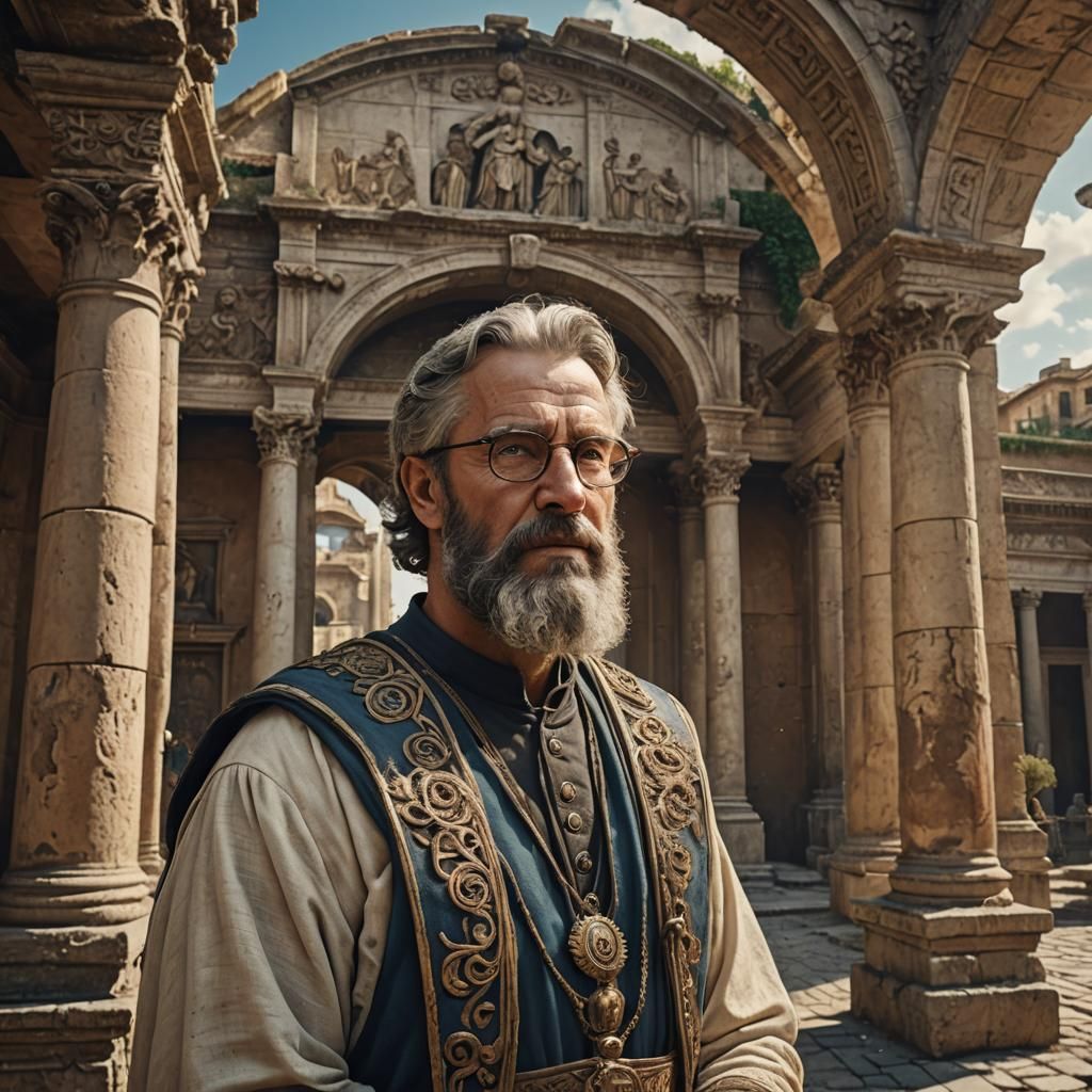 Bearded Man in Roman Costume, Detailed Digital Painting