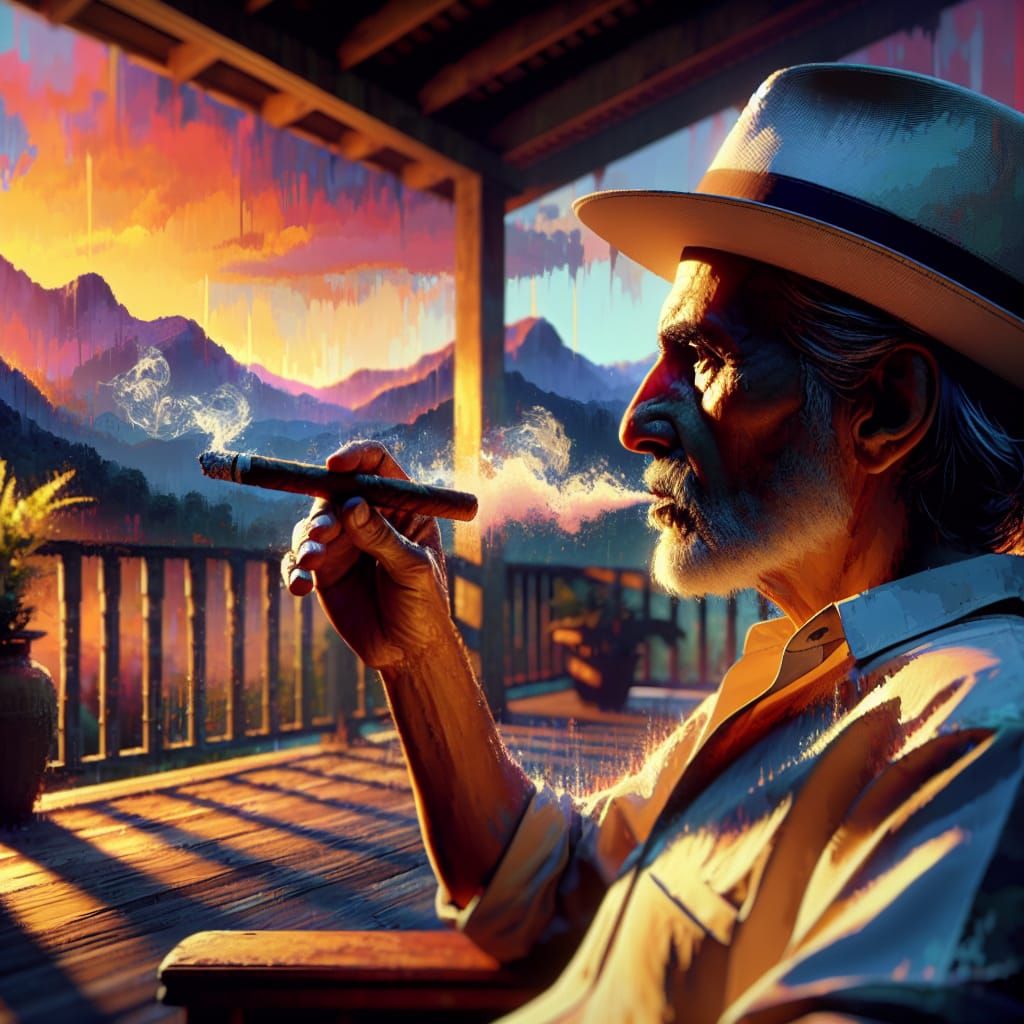 Elderly Man Smoking Cigar at Sunset: Hyperrealistic Concept ...