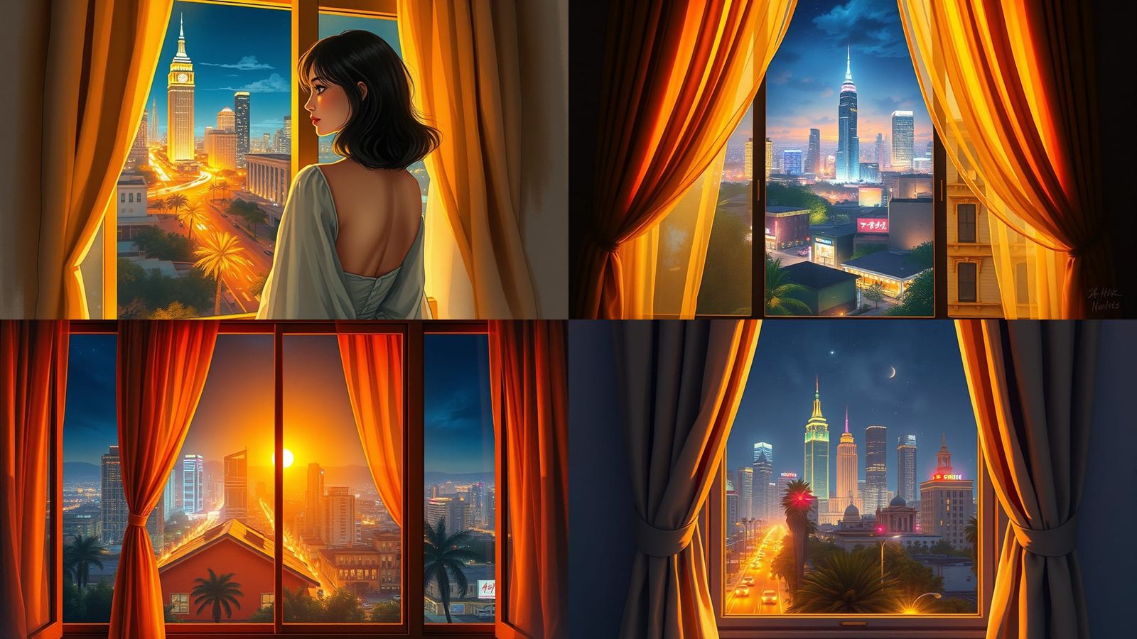 Vintage Cityscape Painting with Golden Light