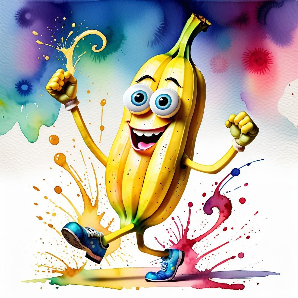 dancing happy banana with googly eyes.