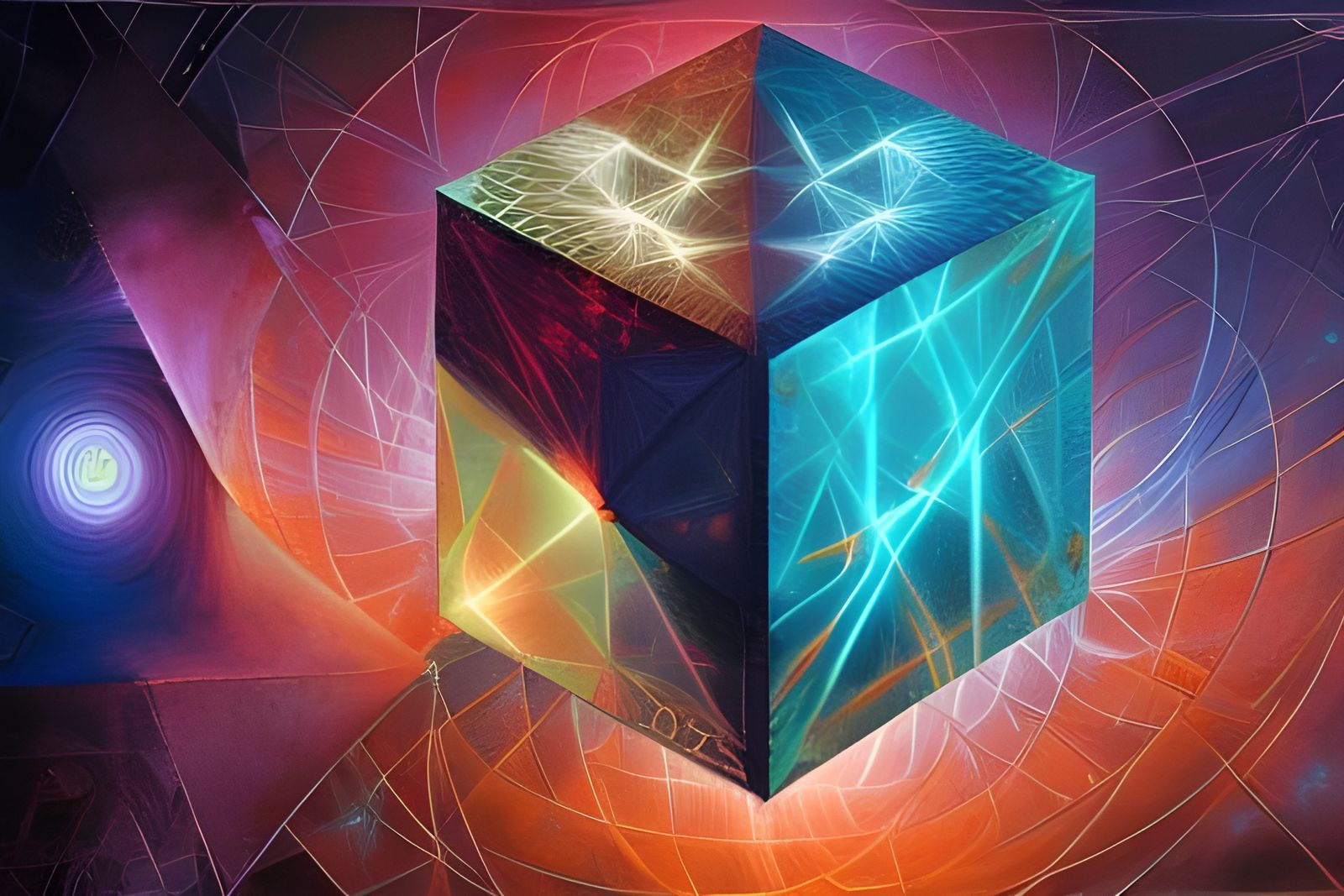 Fractal Tesseract in Cosmic Cubist Style