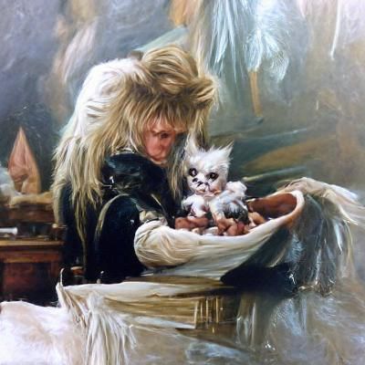 Goblin King with Kitten, Oil Painting