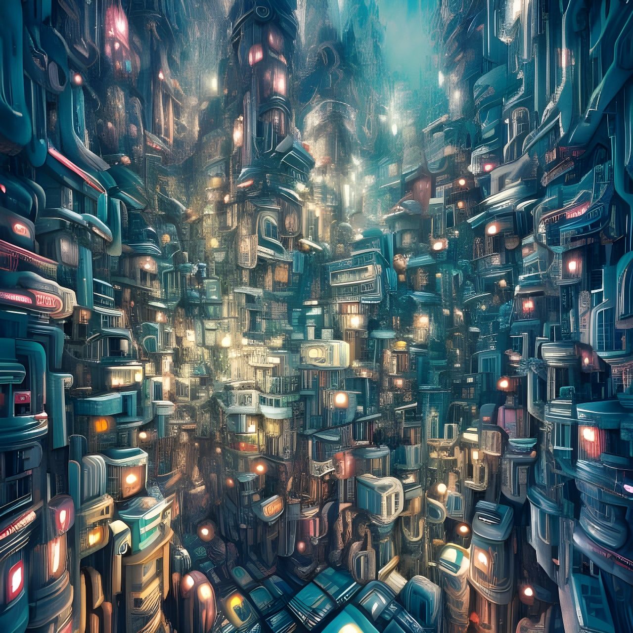 Detailed Abstract Sci-Fi Cityscape in Hyperrealism