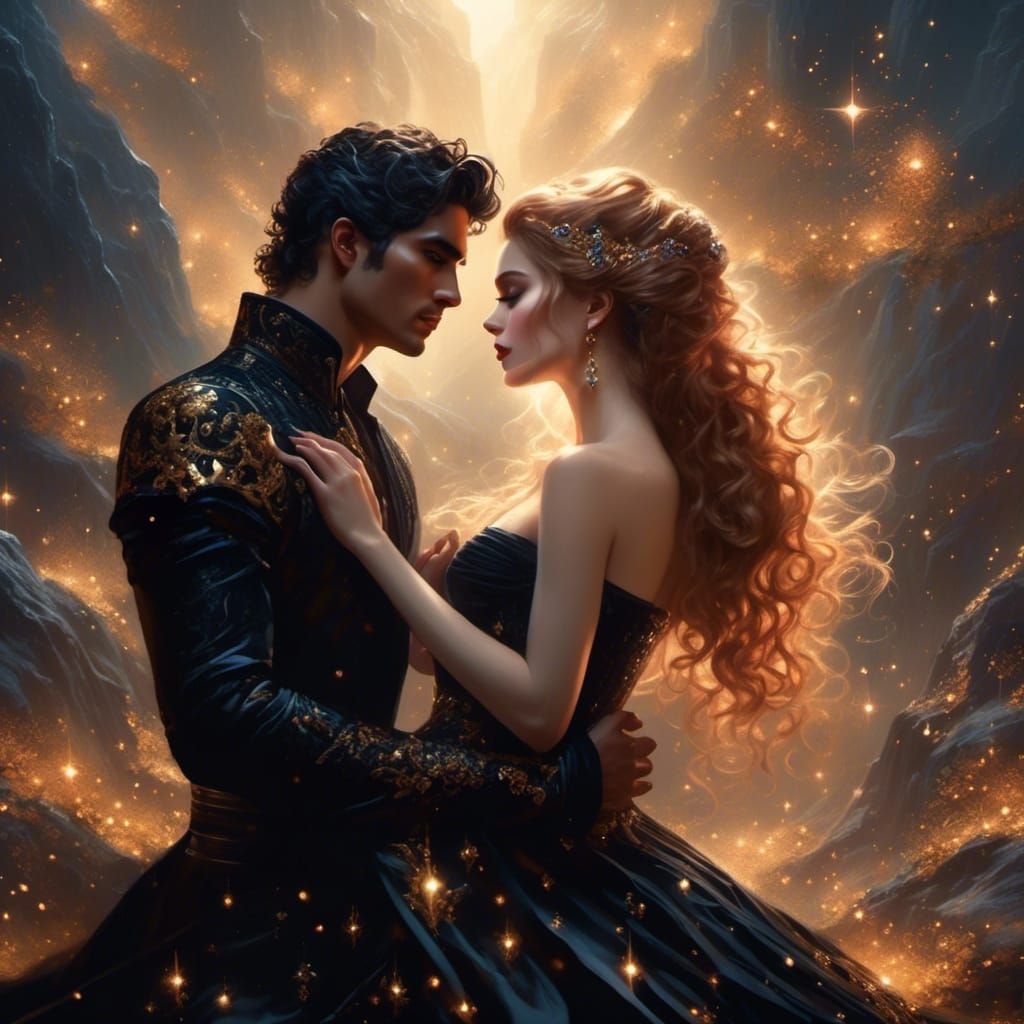 Celestial Couple in Gowns of Starlight