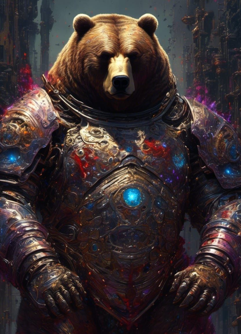 Ominous Armored Bear Portrait in Sinister Galaxy