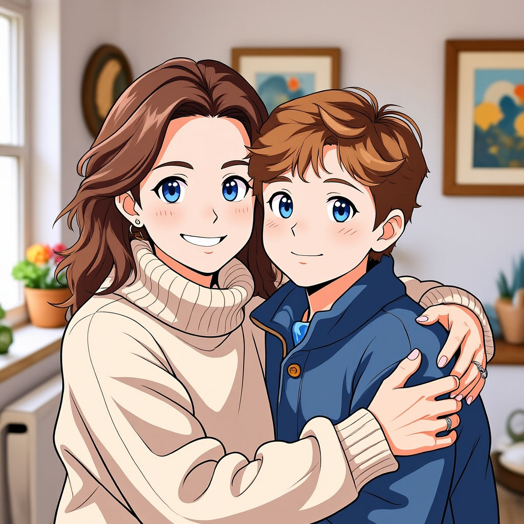 Mother and Son Embrace