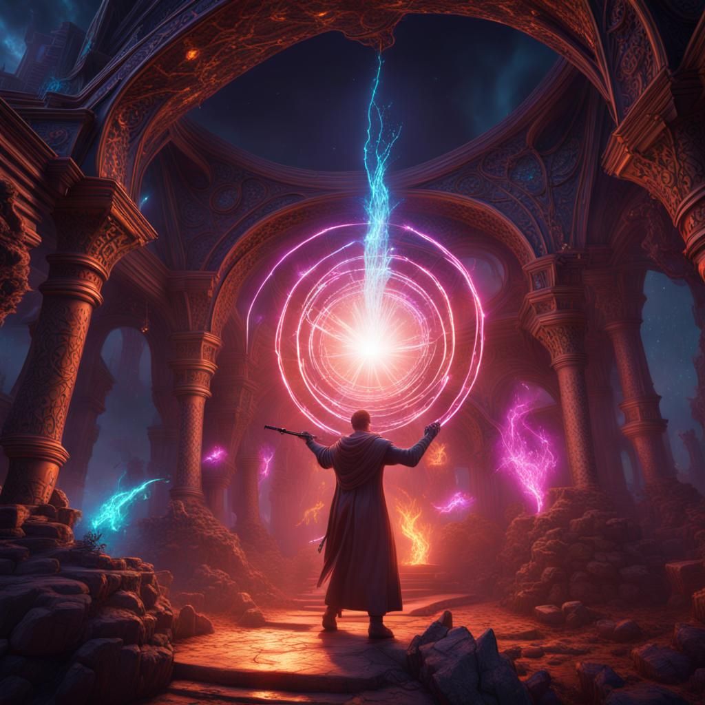 Dark Energy Shoots from Wizard Staff: Fantasy Concept Art