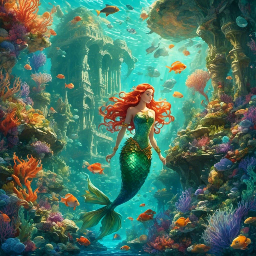 King Titan and Ariel: Underwater Fantasy Art