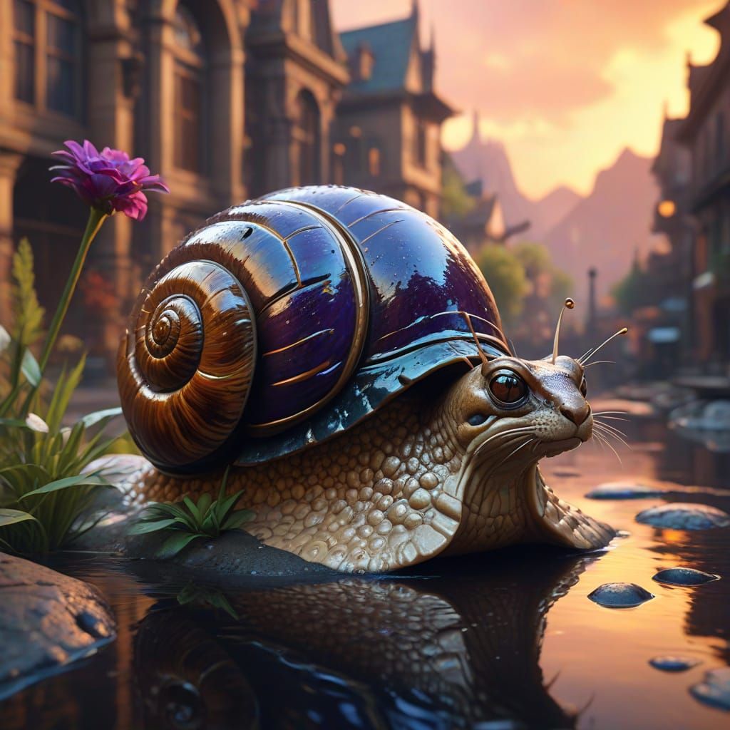Majestic Chester the Cheetah-Snail in Dark Fantasy Realm