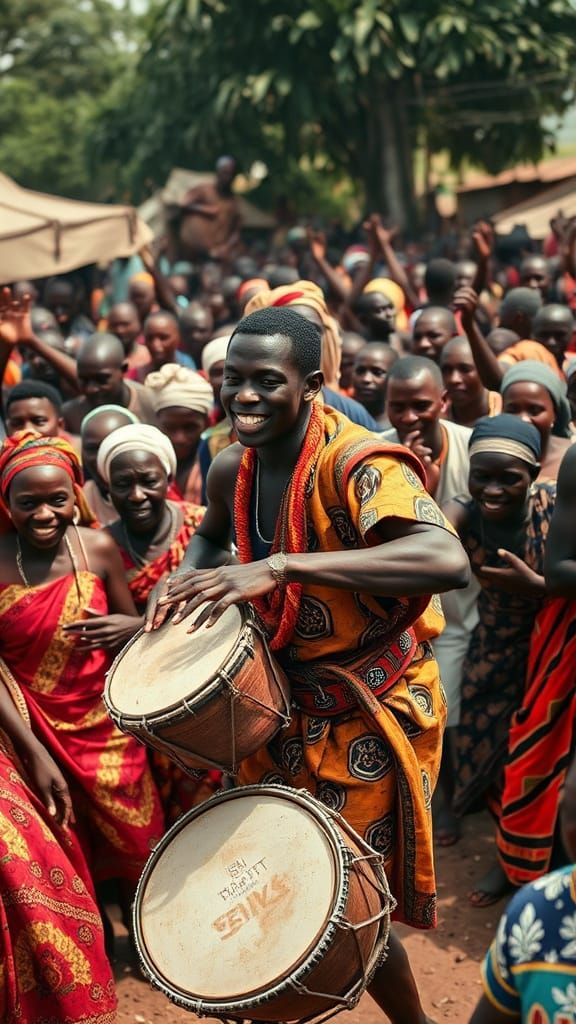 Energetic Drummer in Traditional Attire at a Funeral