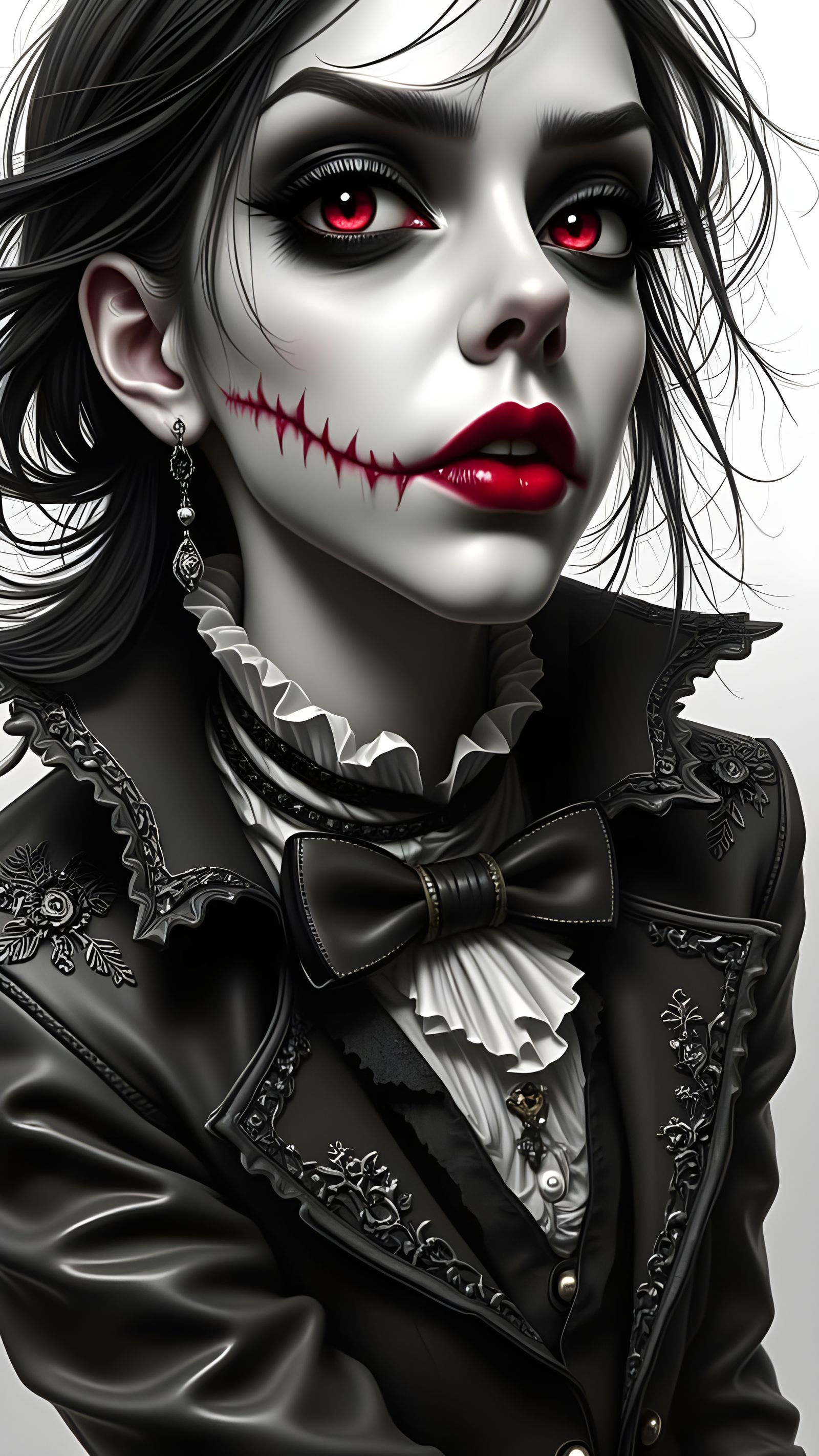 Gothic Vampire Portrait in Pencil Sketch Style