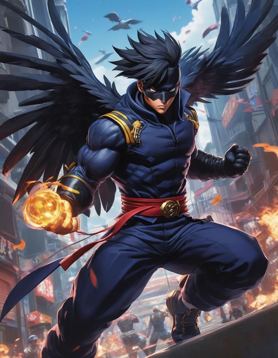 Raven Street Fighter in Manga Style Aerial Combat