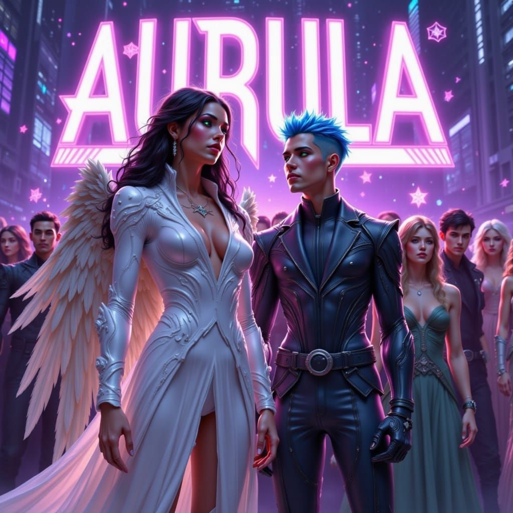 Cyber-Angel Freedom Fighters in Vibrant Cityscape