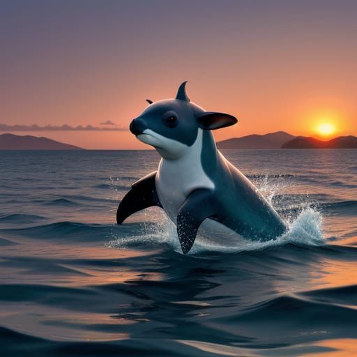 Very vivacious vaquita porpoise swimming southward sunset. Leonora Carrington, Jose Orozco