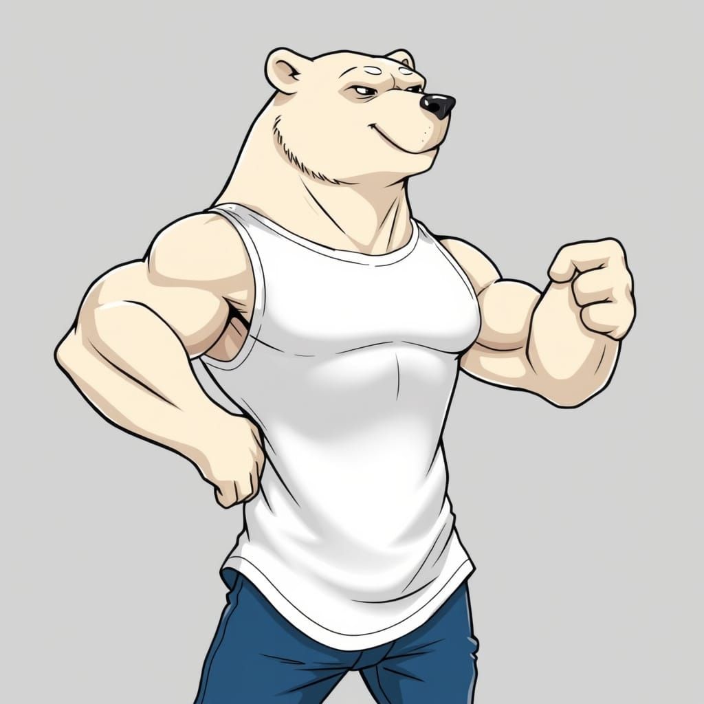 Cartoon Polar Bear Flexing Muscles