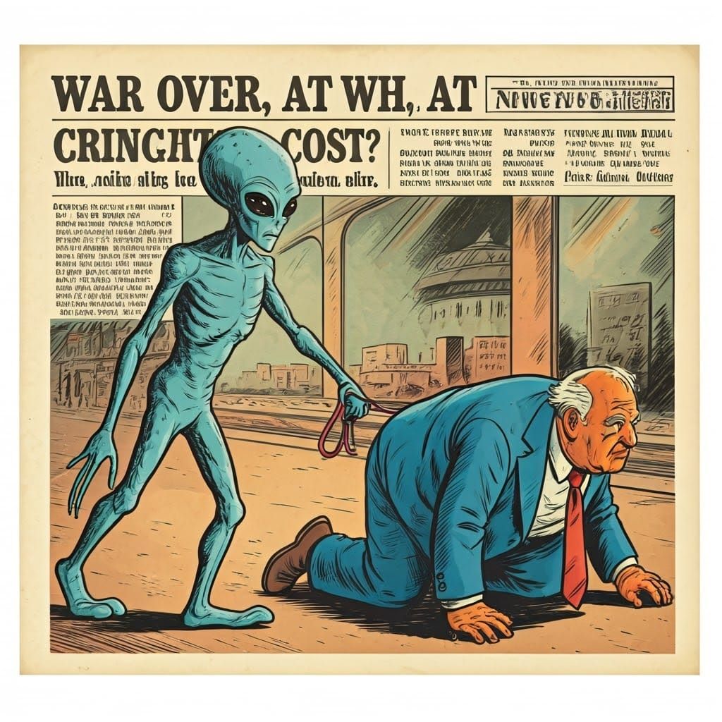 Alien Patrols Earth's Survivor in Post-War Surrealism