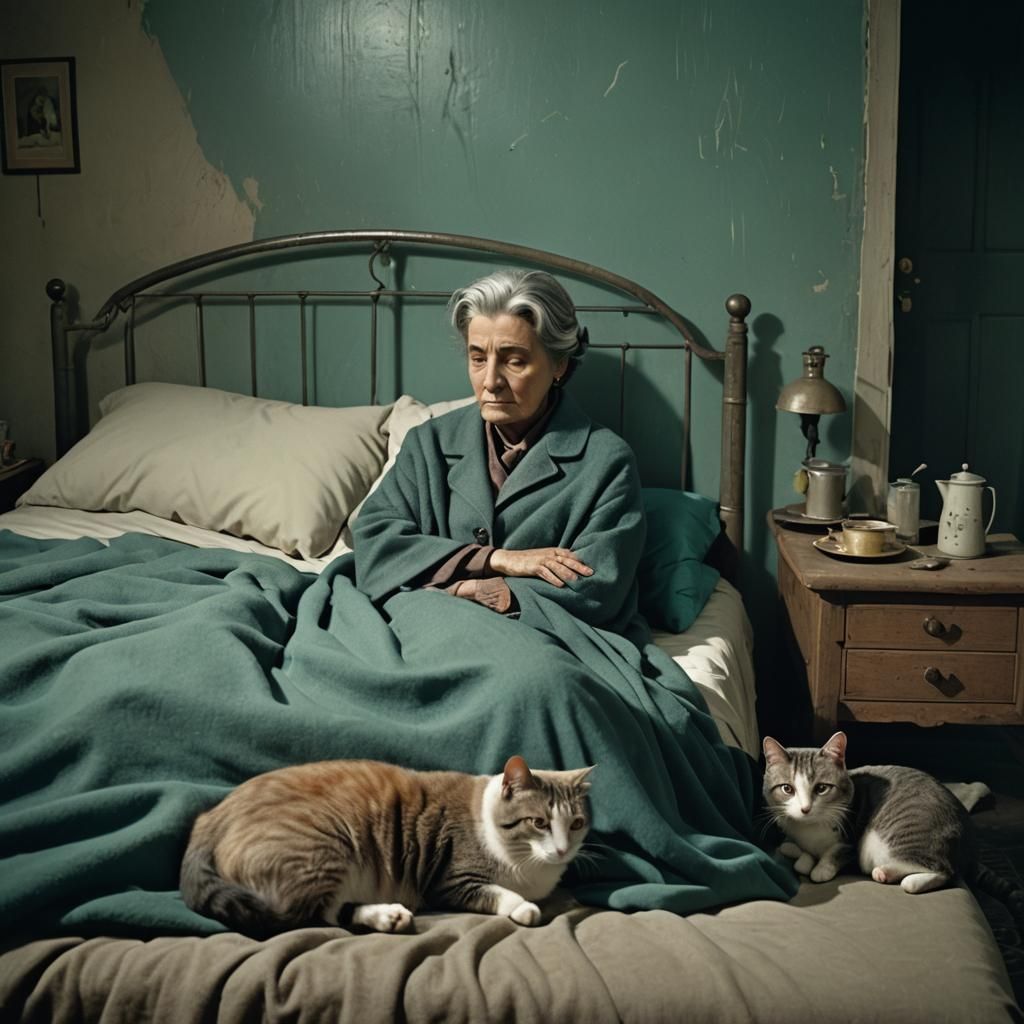 Eerie Film Still: Ghostly Grandmother Observes Sleeper