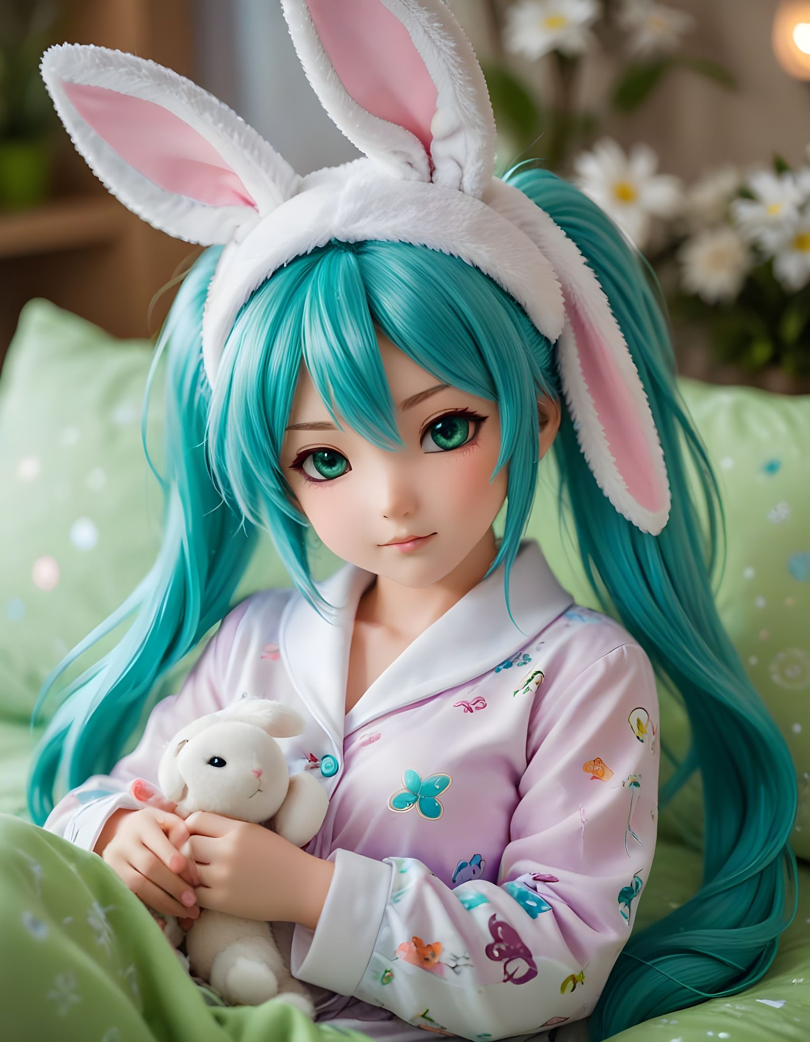 Chibi Idol Miku in Easter Bunny Pajamas