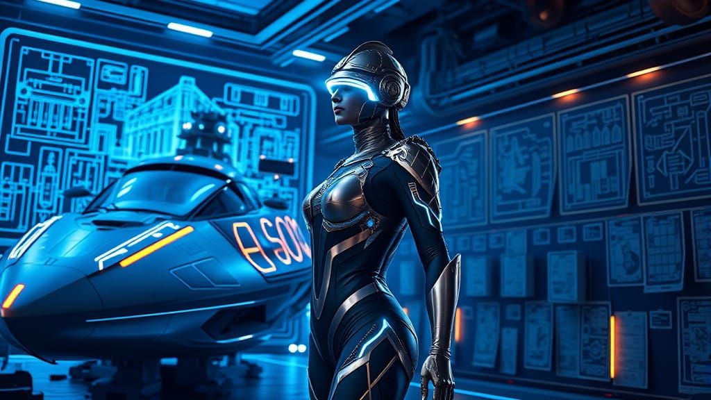 Cyberpunk Goddess Athena Unveils Futuristic Warship