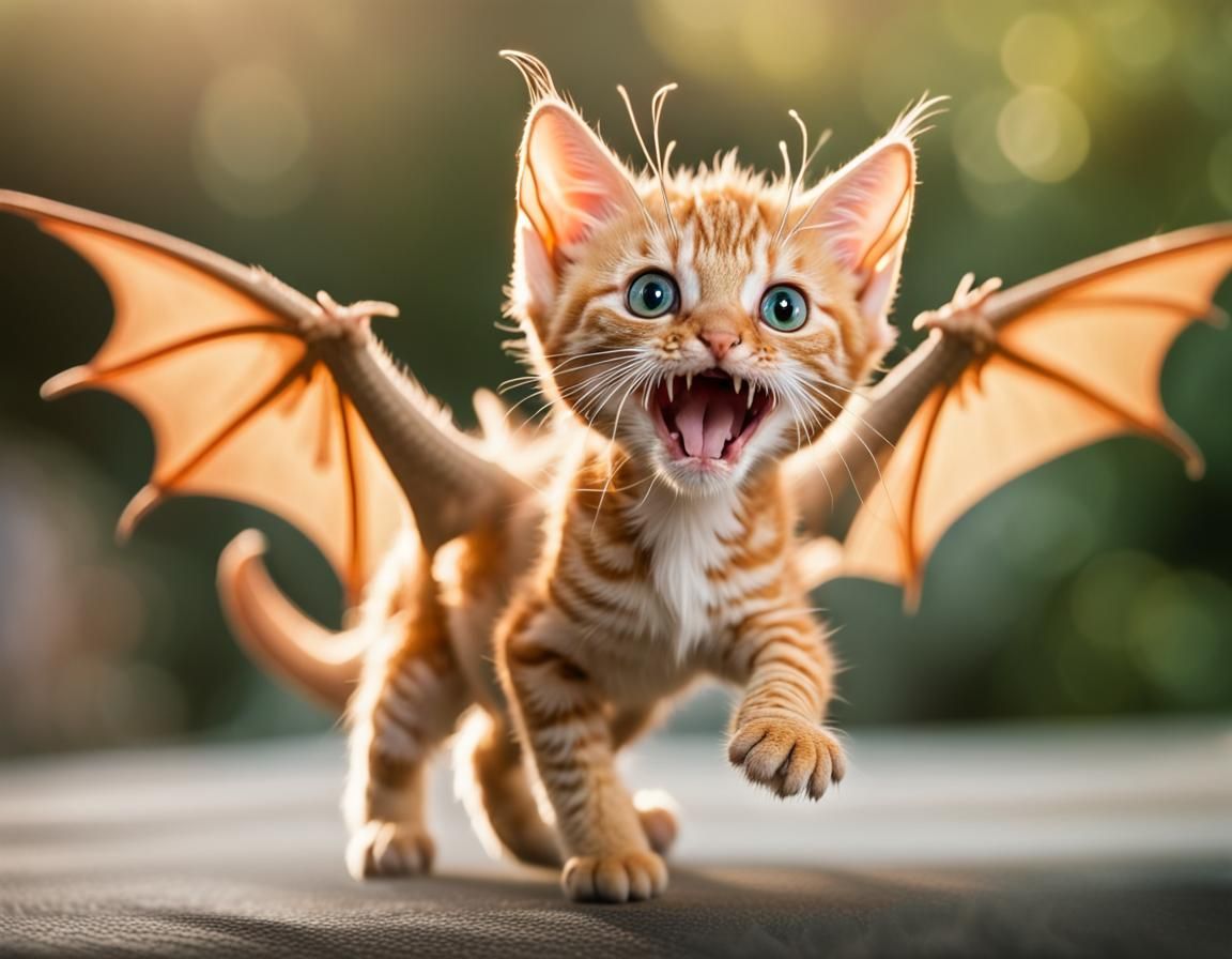 Ginger Tabby Kitten Dragon Hybrid in Flight