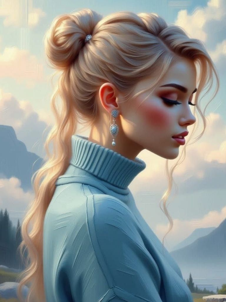 Blonde Woman with Updo Hairstyle in Fantasy Art