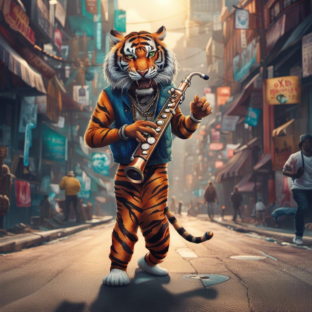Tiger Dancing in Street: Digital Realistic Art