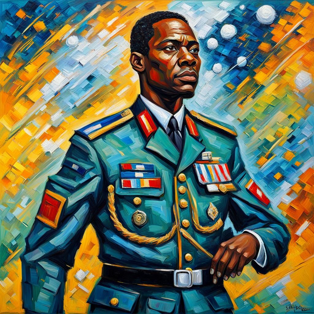 Black African Man in Space Force Uniform as Impasto Painting