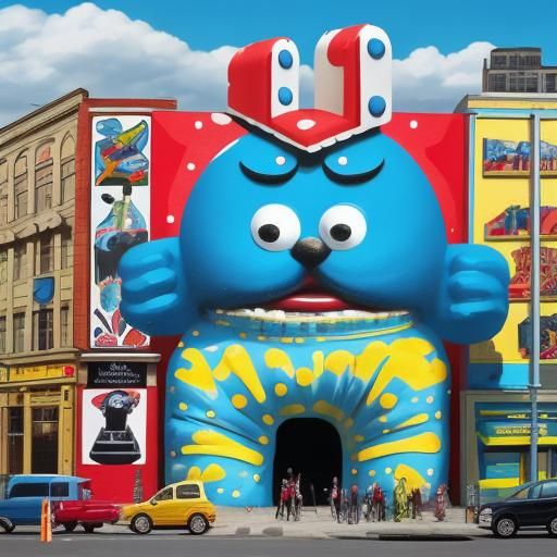 Pop Art Sculpture of Giant Objects in Cityscape