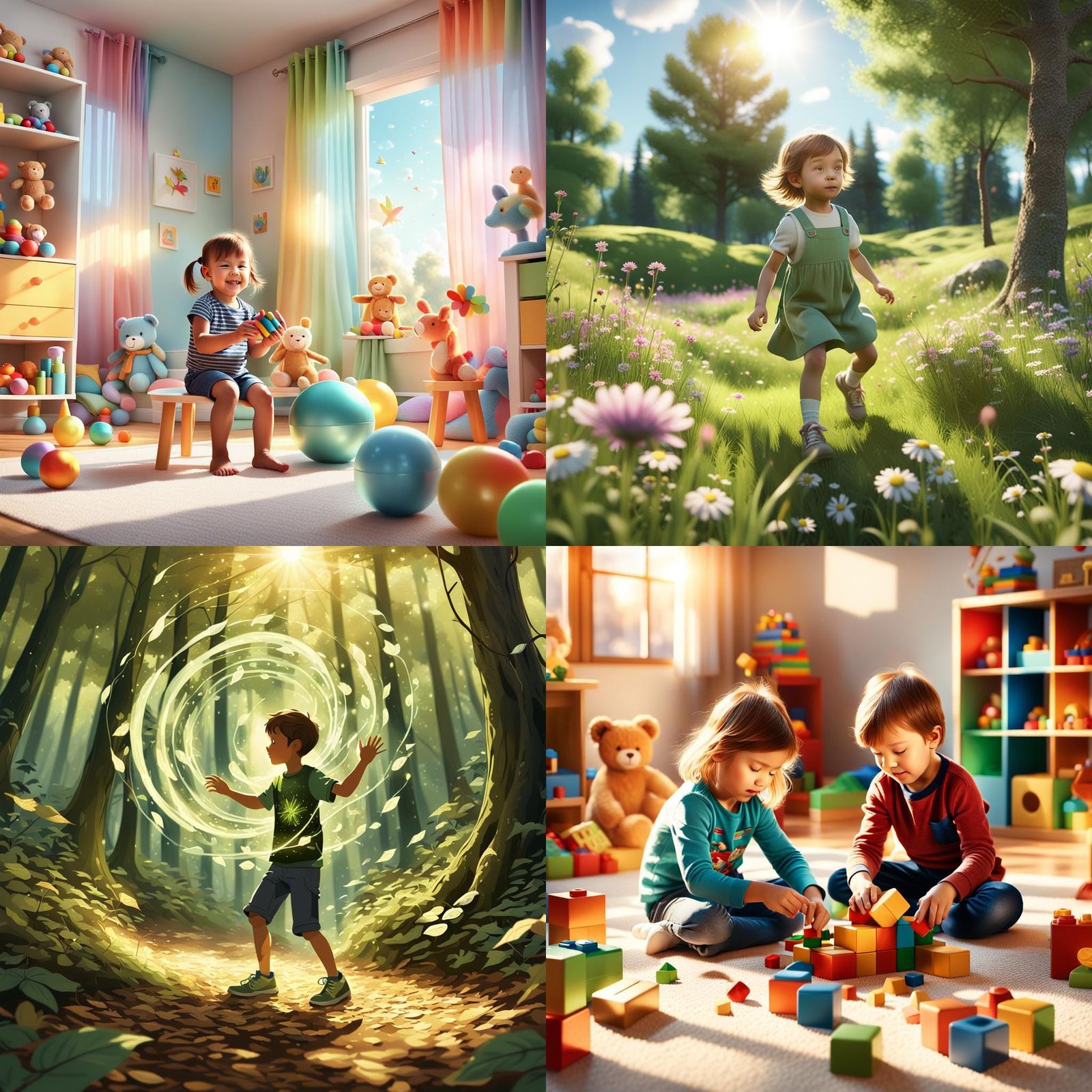 Nostalgic Childhood Play Scene with 3D Shading