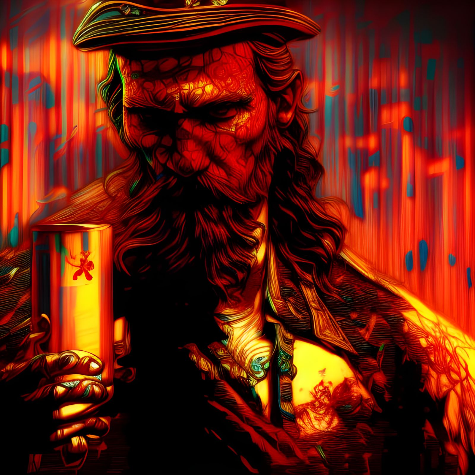 Pirate Portrait with Rum, Hyperdetailed Digital Art