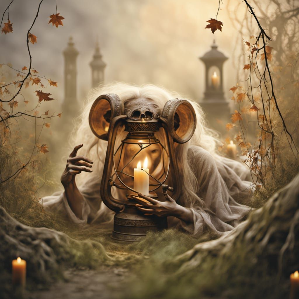 Gothic Horror Creatures in Sepia Photograph