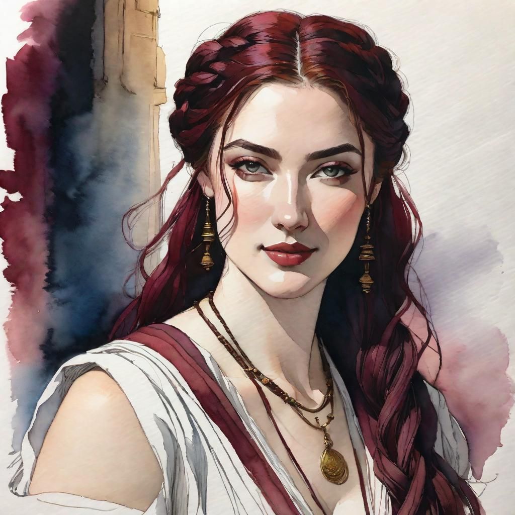 Realistic Sketch of Smiling Girl with Flowing Hair