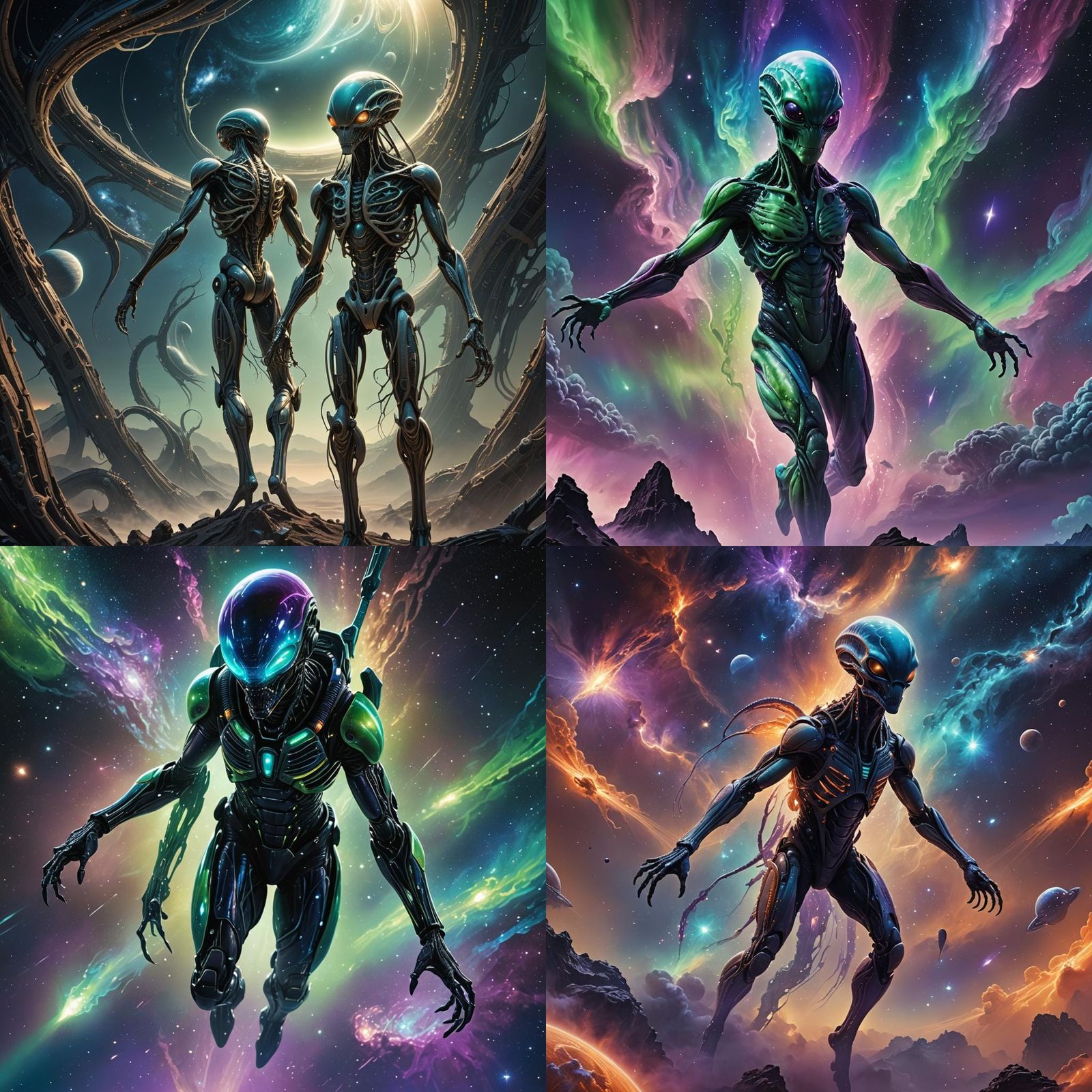 Alien in Space Nebula: Detailed Matte Painting