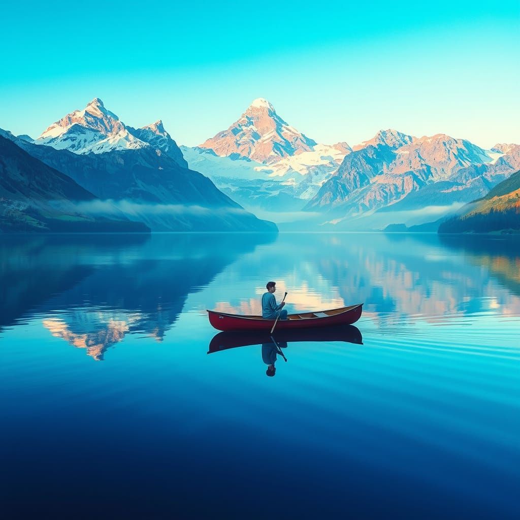 Cosmic Mountain Lake Reflection in Astral Holographic Style