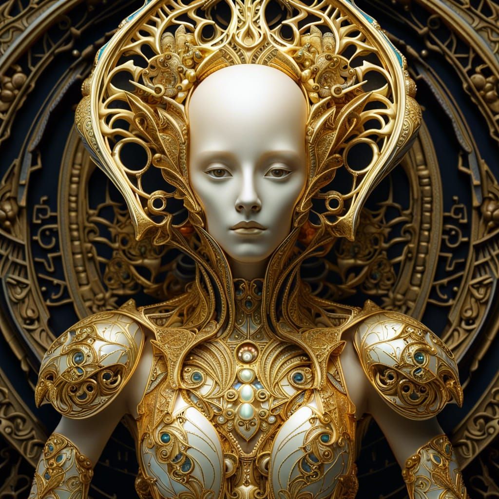 Alien in Jeweled Armour with Gold Filigree