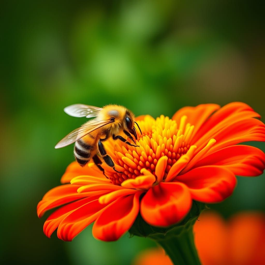 Vibrant Honeybee in Floral Harmony